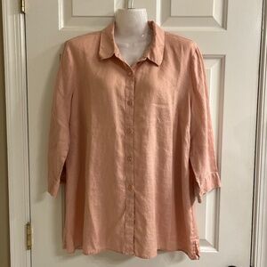 Coldwater Creek Pink 100% Linen Blouse with 3/4 Sleeves Size Large